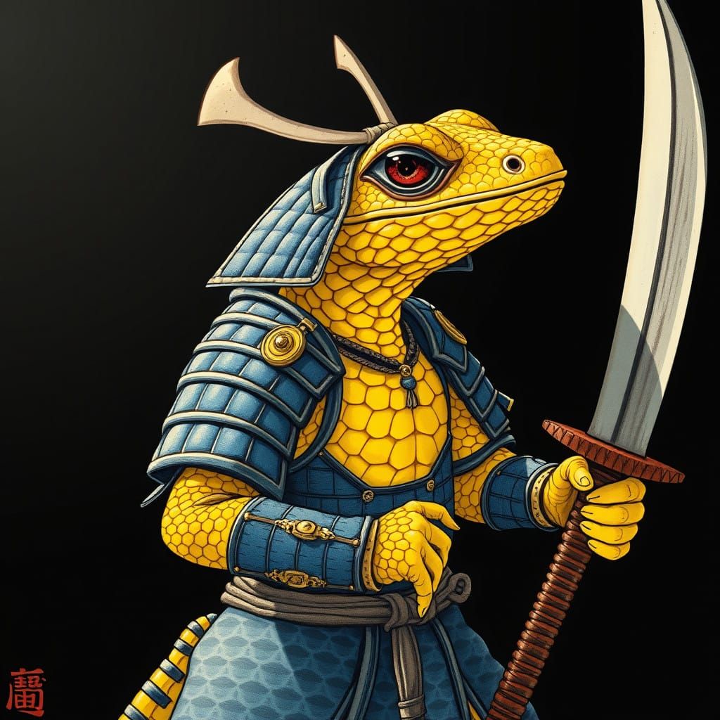 Yellow Gecko Samurai in Dignified Pose