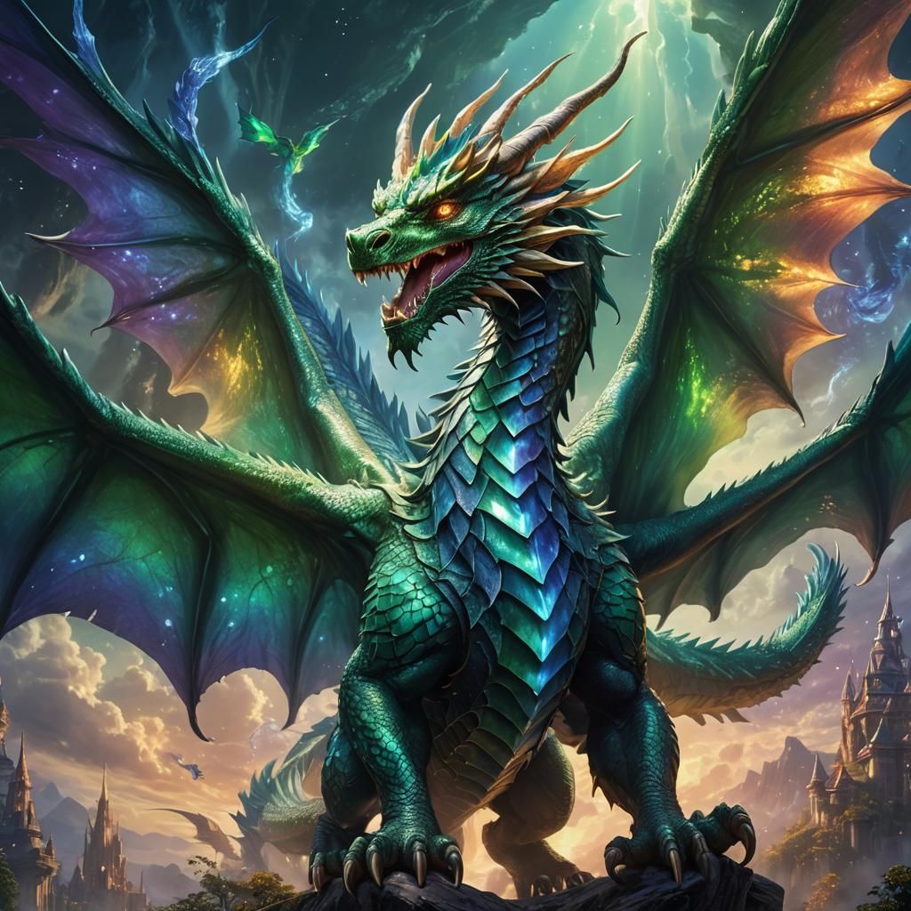 Majestic Dragon Soaring Through Mystical Realm