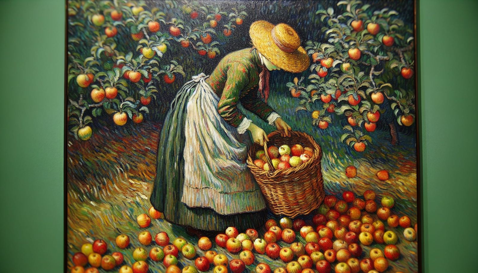 Girl Picking Apples in Van Gogh Style
