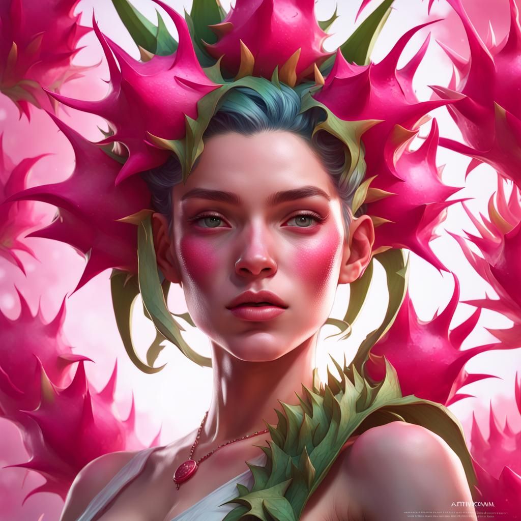Dragon Fruit Flower Portrait: Hyperdetailed Splash Art