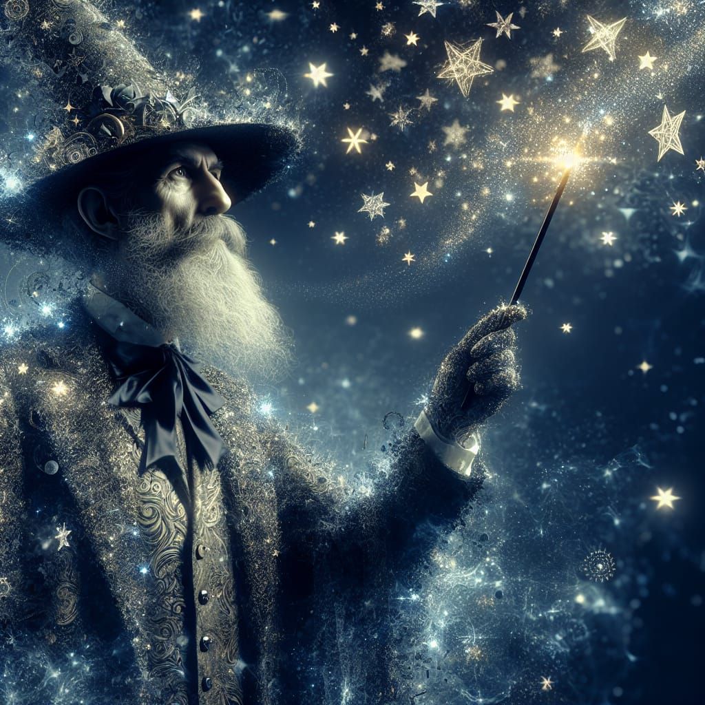 Wizard Conjures Starfall in Epic Digital Painting