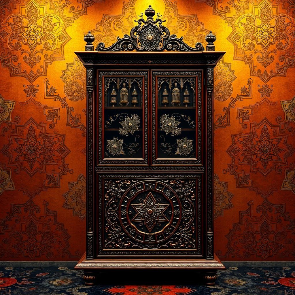 Exquisite Marrakesh-Inspired Medical Cabinet in Warm Golden....