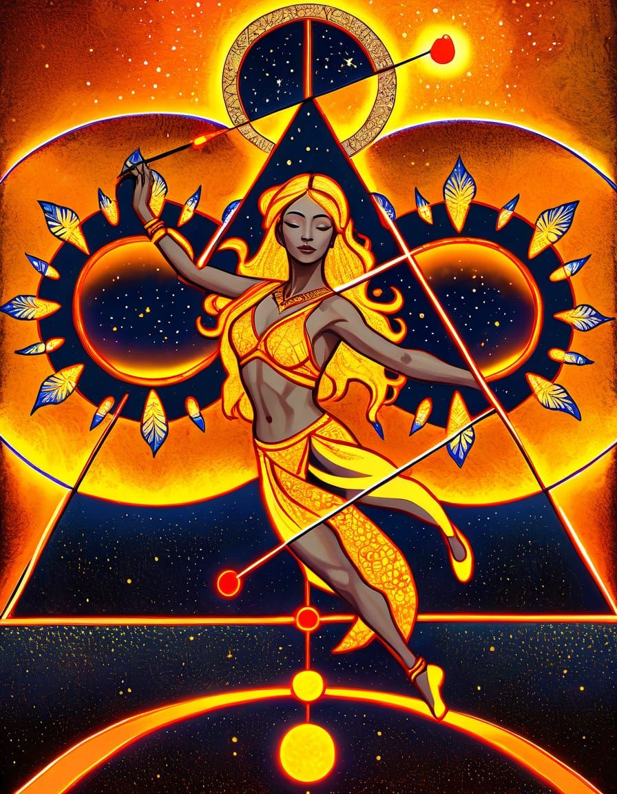 Golden Goddess of Fire Dancing in Vibrant Oil Painting