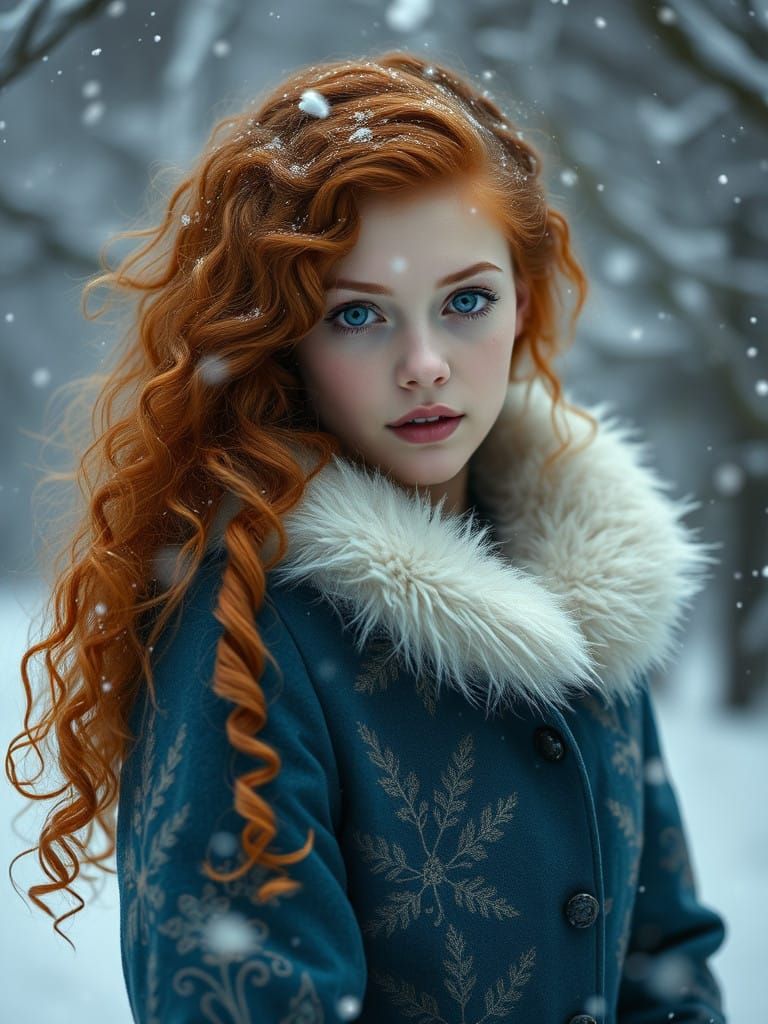 Ethereal Winter Enchantress in a Snowy Landscape