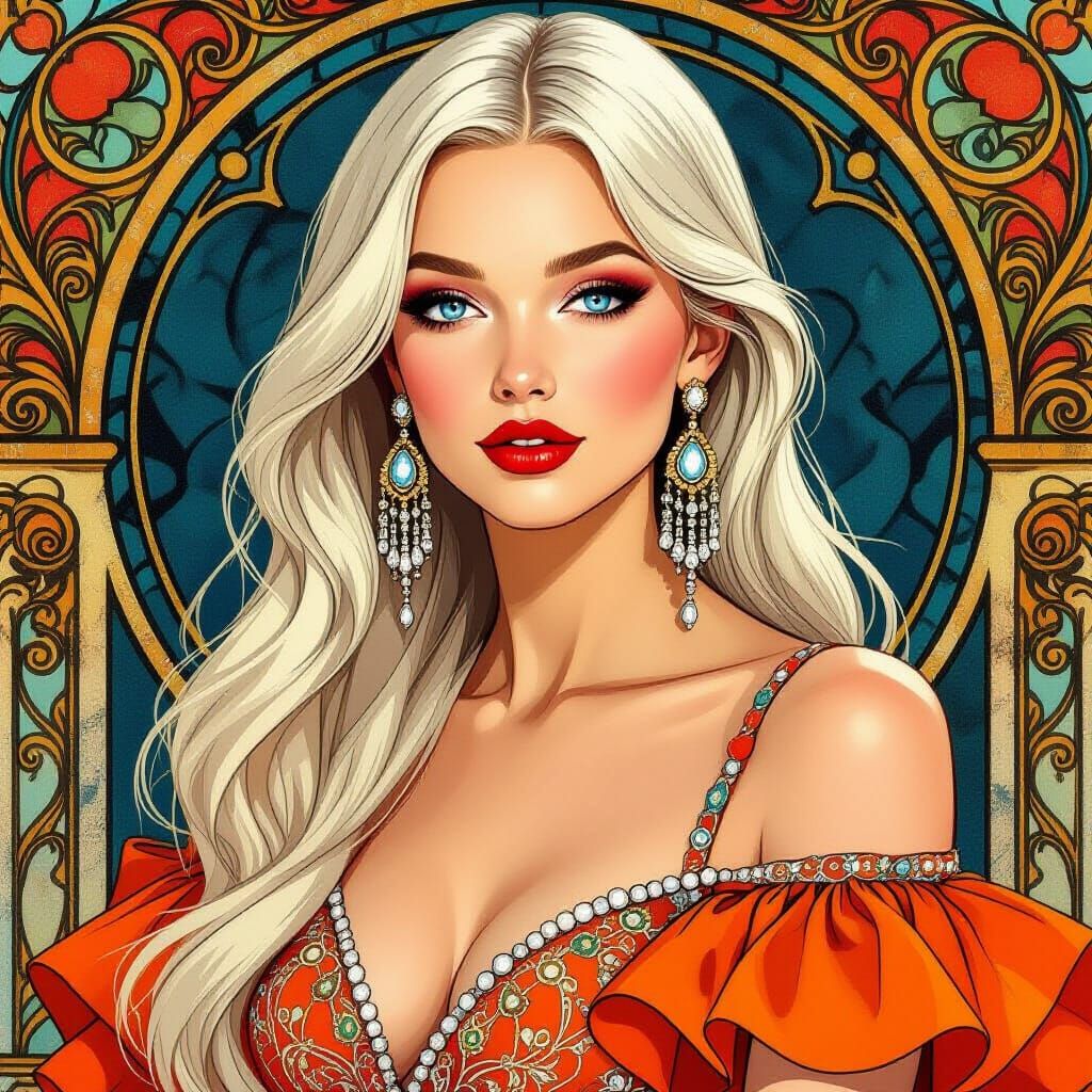 Elegant Blonde Woman in Art Nouveau Art Deco Style