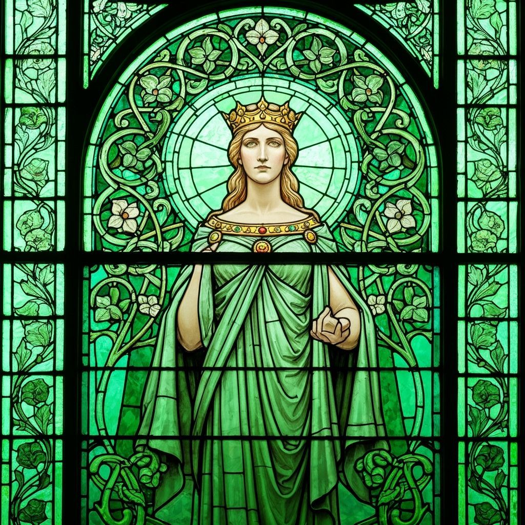 Queen Guinevere in Art Nouveau Stained Glass