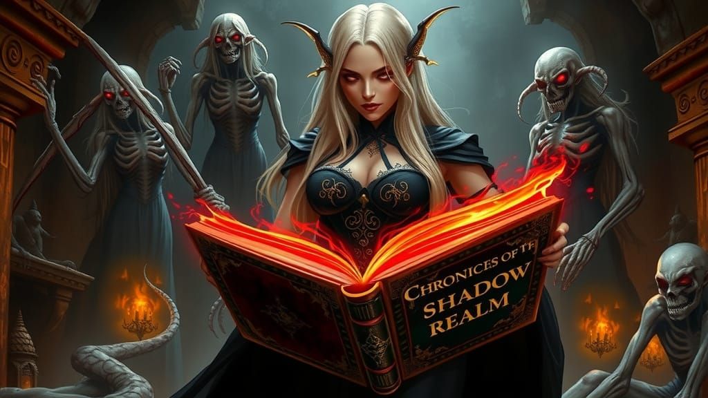 Mage Reads Shadow Realm Chronicles Amidst Spectral Figures