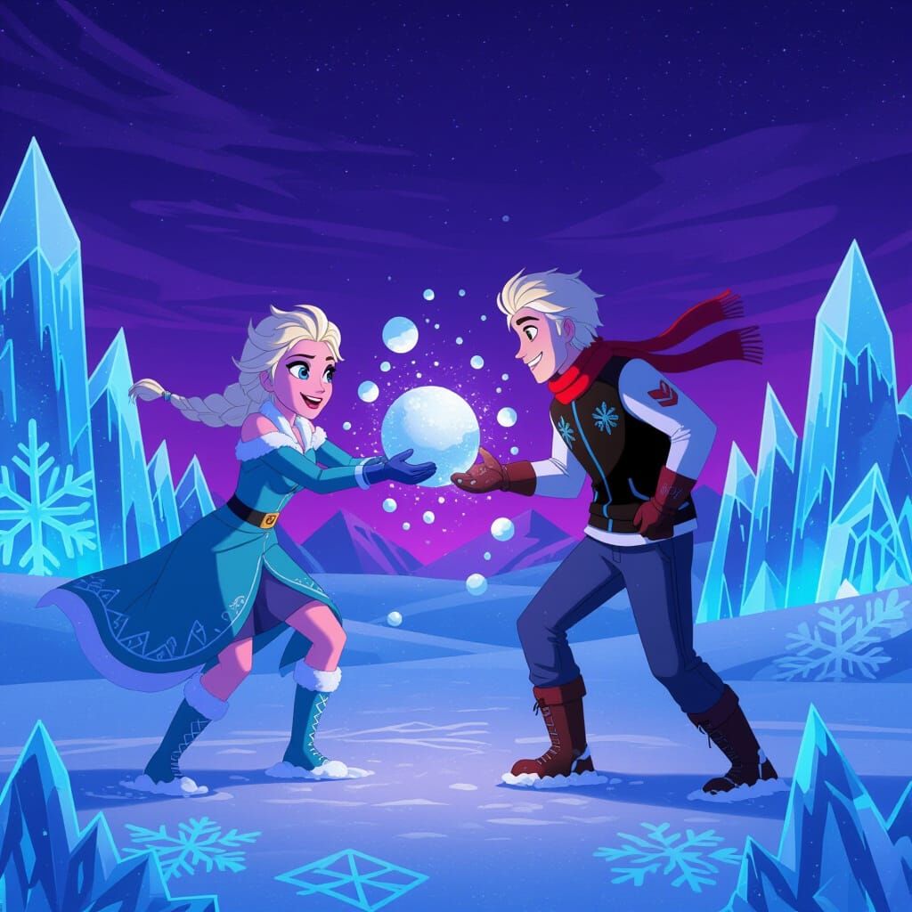 Elsa and Jack Frost's Synthwave Snowball Fight