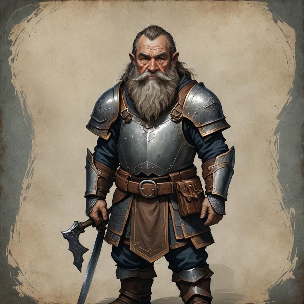Armored Elderly Dwarf Warrior in Fantasy Style