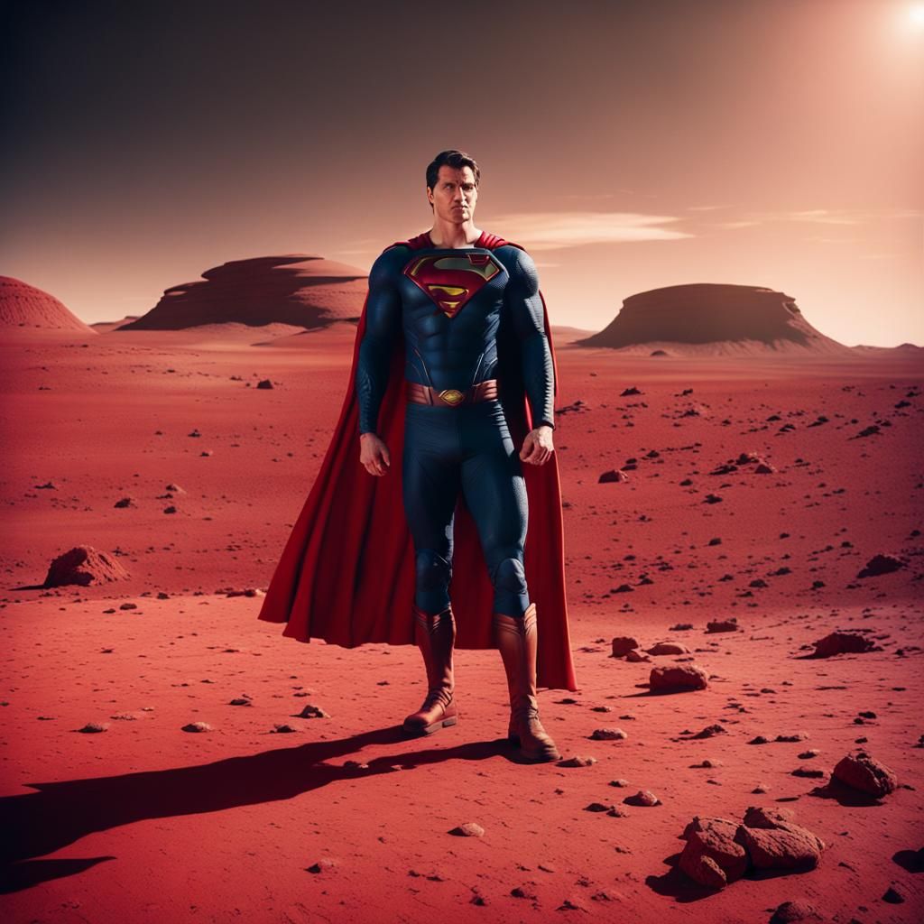 Superman on Mars: A Cinematic Film Still