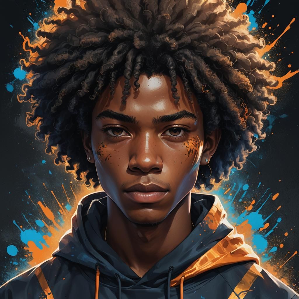 Teenage Boy Portrait with Afro in Vibrant Digital Art