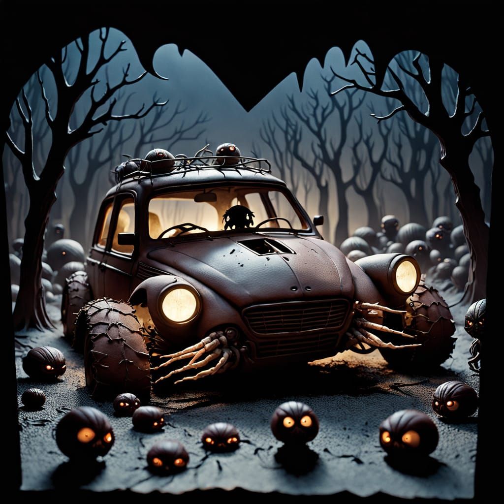 Horror Papercut Masterpiece: Rusted Car Haunted by Creepy Sp...