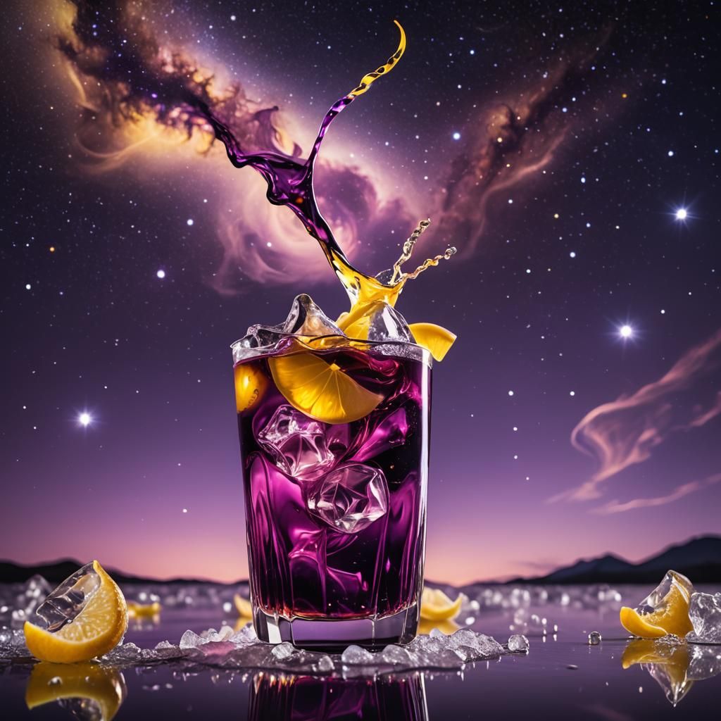 Celestial Cocktail: Surreal Drink in Starry Night Sky