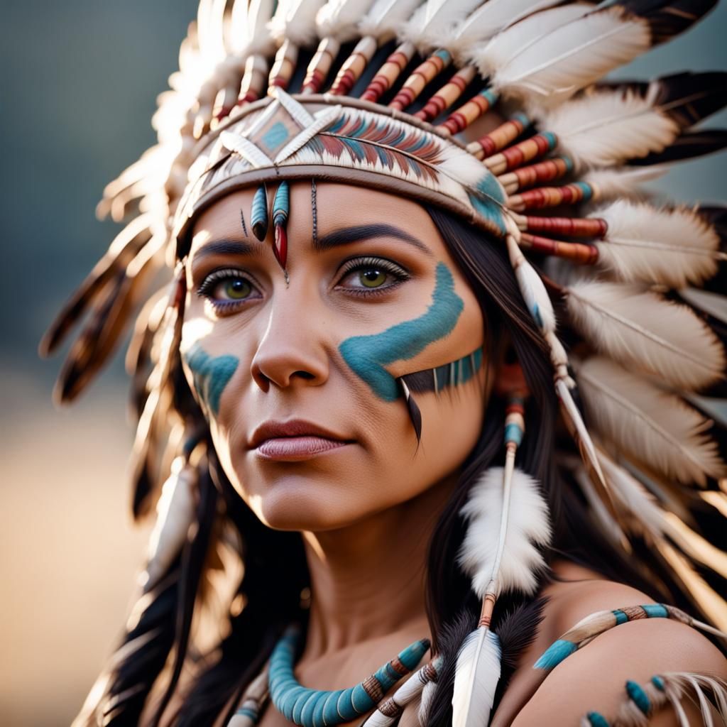 Native American Woman with Feathers and Warpaint