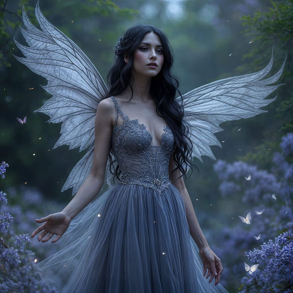 Regal Faerie of Wisteria Blooms in Twilight Elegance