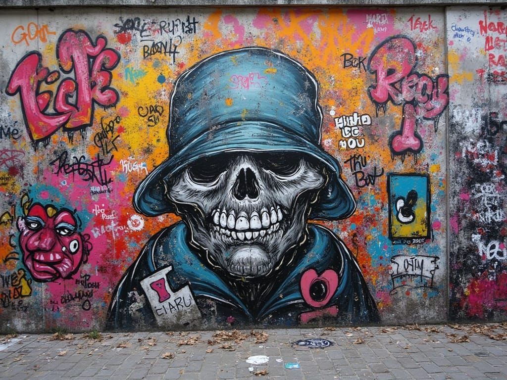 Graffiti Mural on Berlin Wall, Comic Book Style