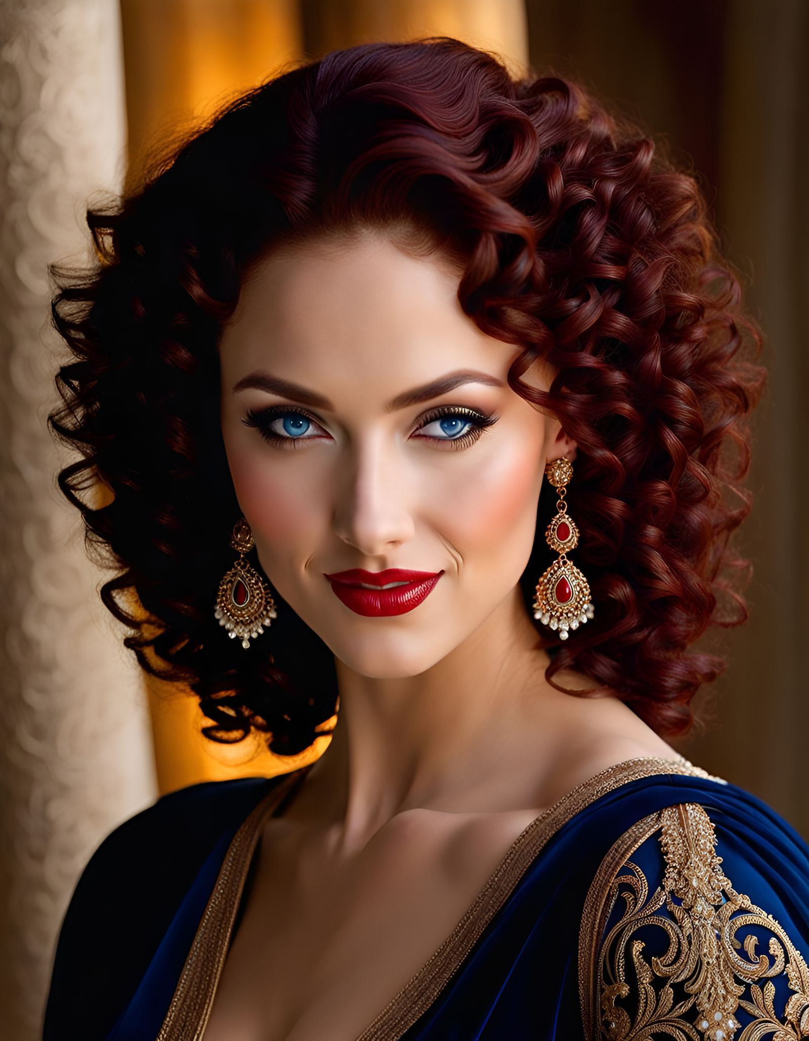 Beautiful Woman with Sapphire Eyes and Red-Gold Hair