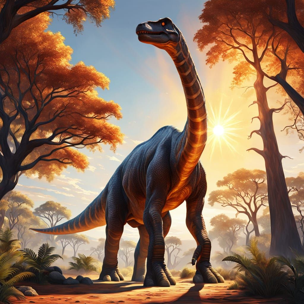 Colossal Brachiosaurus in Landscape, Oil Painting
