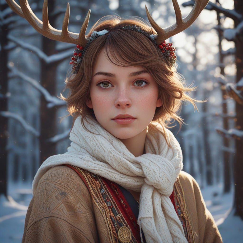 Elf wearing an antlers headpiece