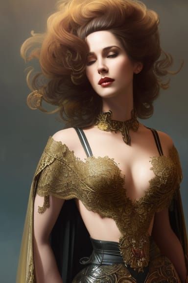 Rococo Lady in Leather and Lace, Detailed Portrait