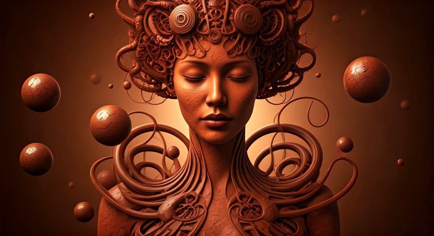 Surreal Chocolate Goddess in Cyberpunk Chocolate Sculpture