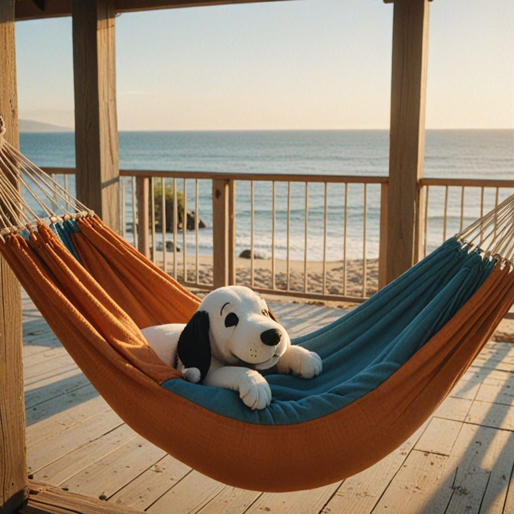 Snoopy in Hammock by the Sea: Cinematic Film Still