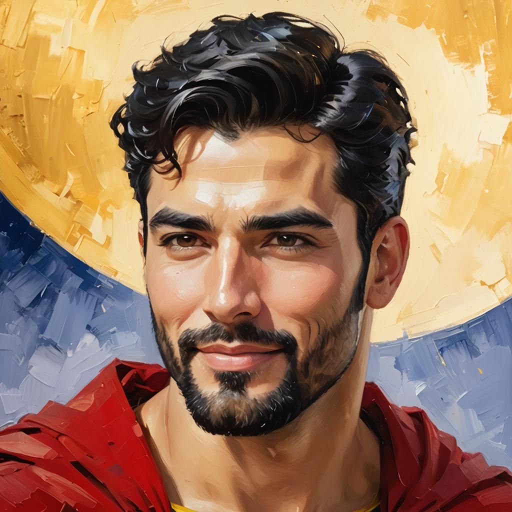 Joyful Superman Portrait in Vintage Impressionist Style