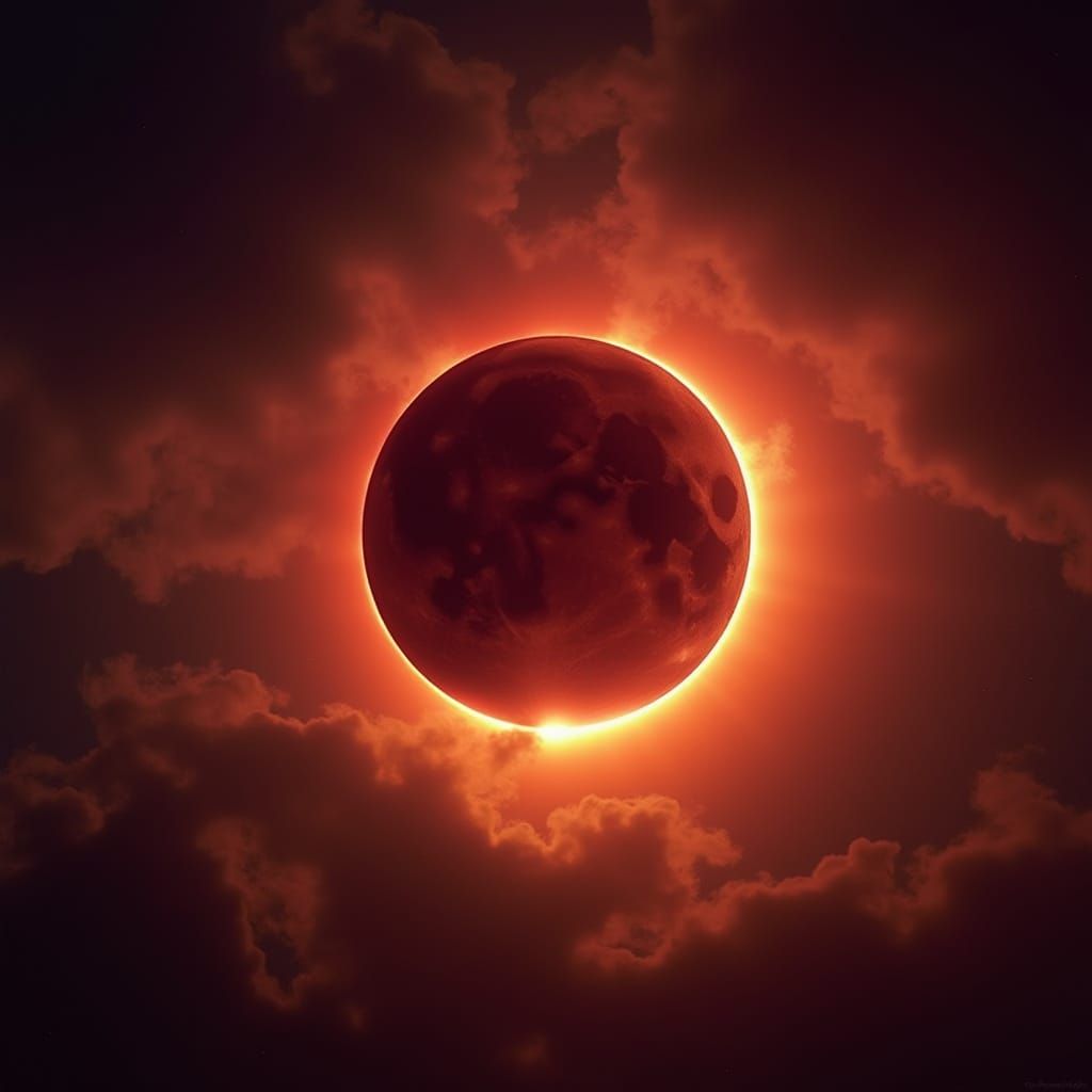 Blood Moon Solar Eclipse in Vibrant Celestial Harmony