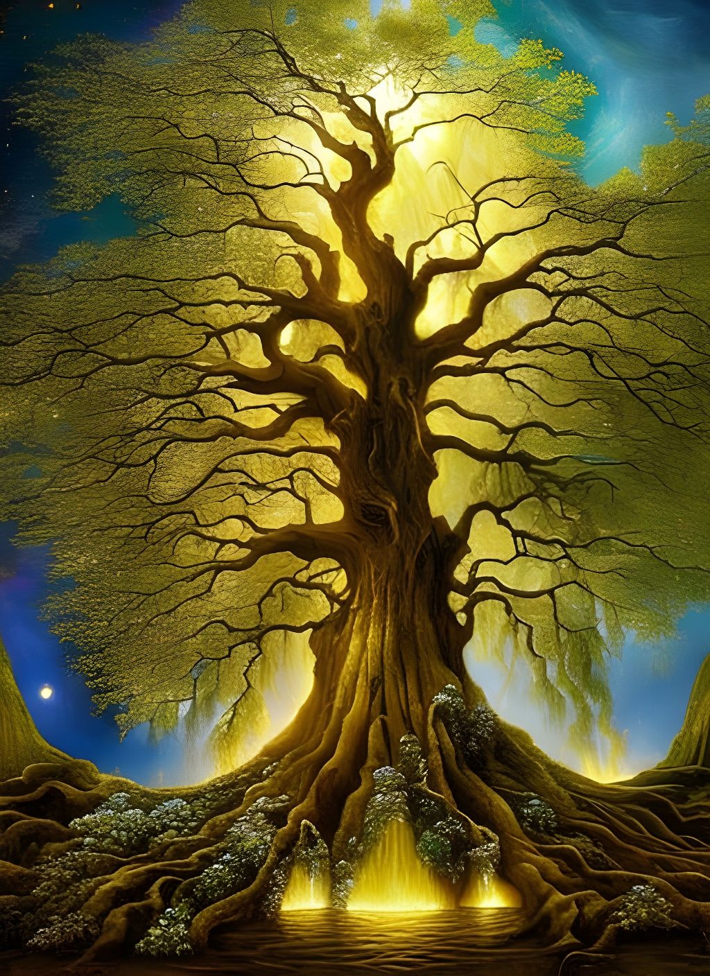 Ethereal Yggdrasil: World Tree in Hyperdetailed Painting
