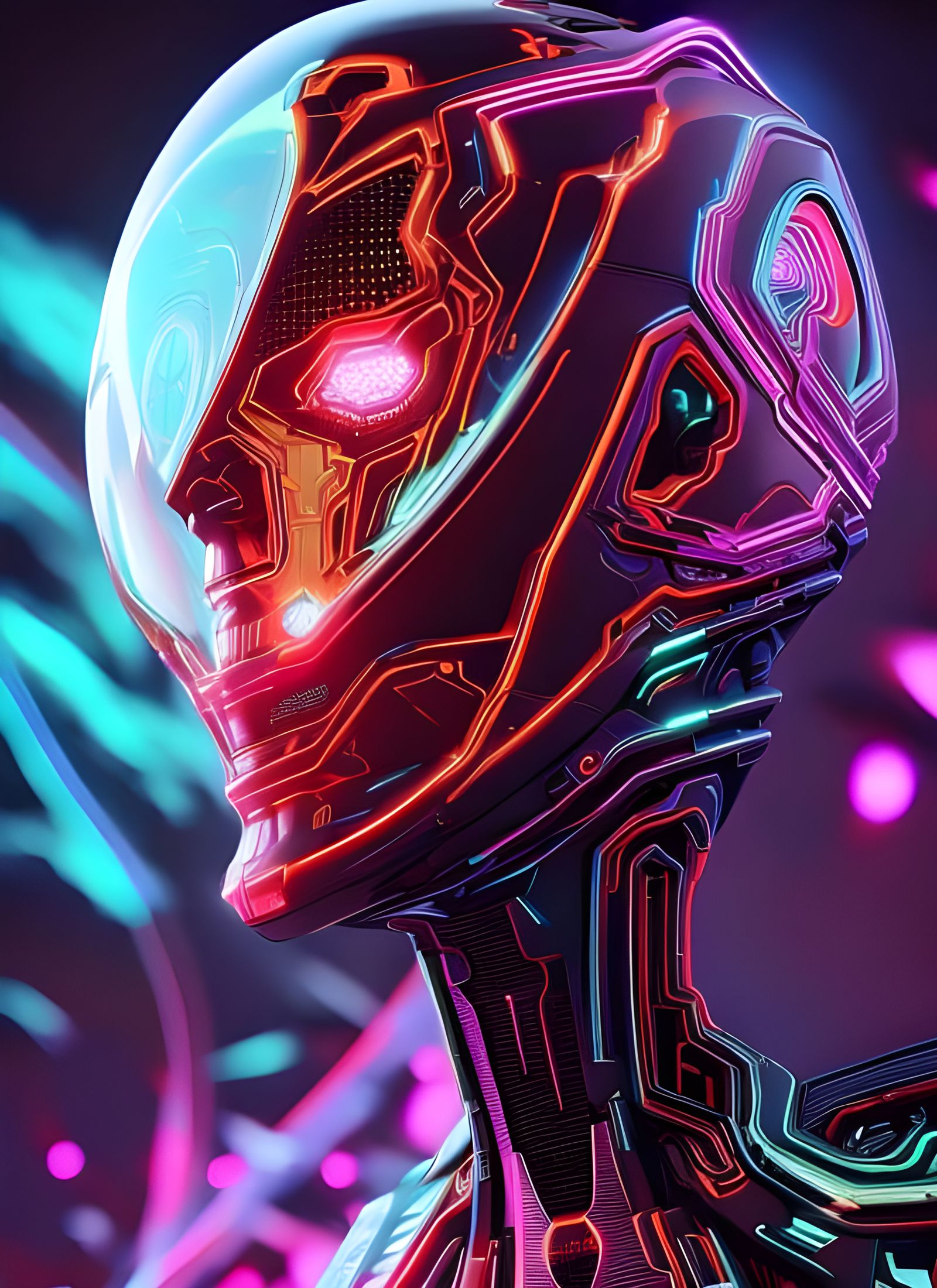 High-Tech Cyborg Alien Portrait in Japanese Art Style