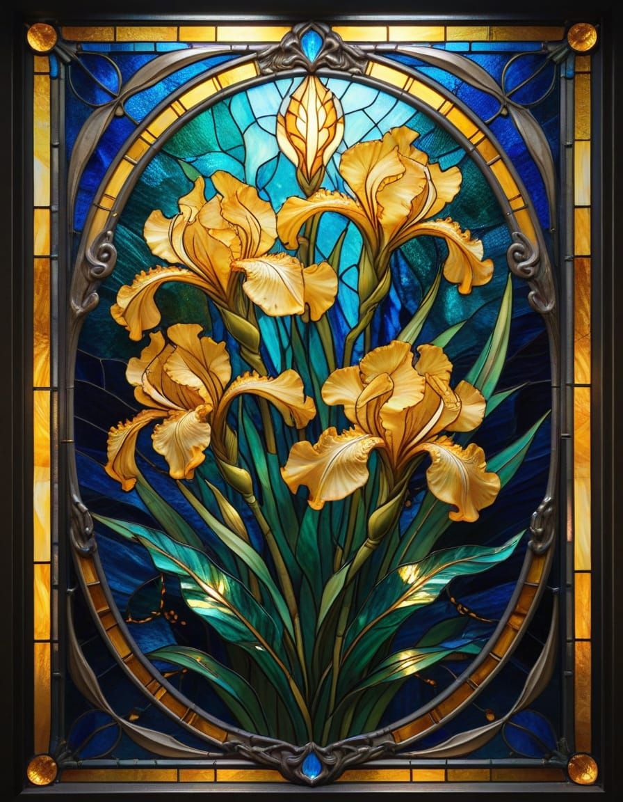 Art Nouveau Iris Stained Glass Art
