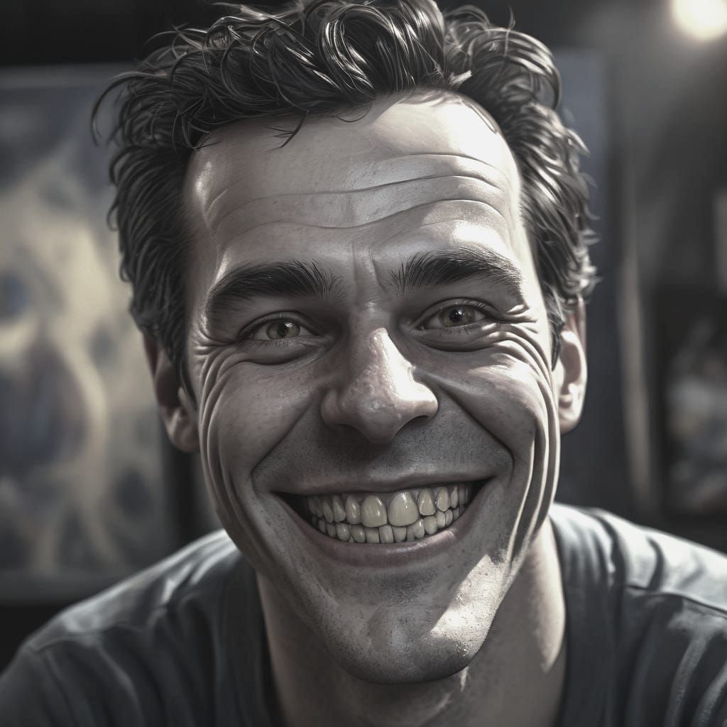 Cartoon Man with Big Smile in HDR