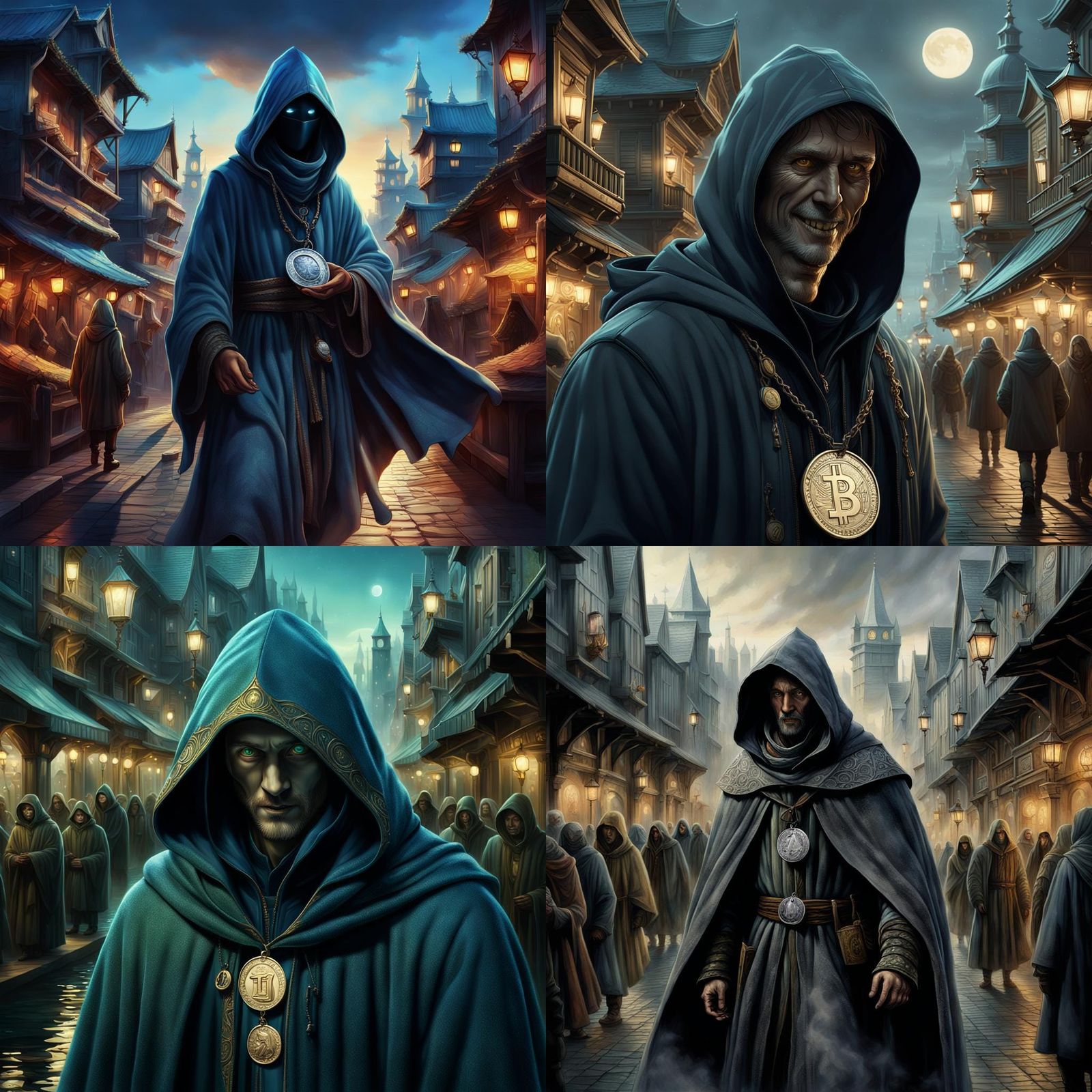 Mysterious Cloaked Figure in Bustling Port