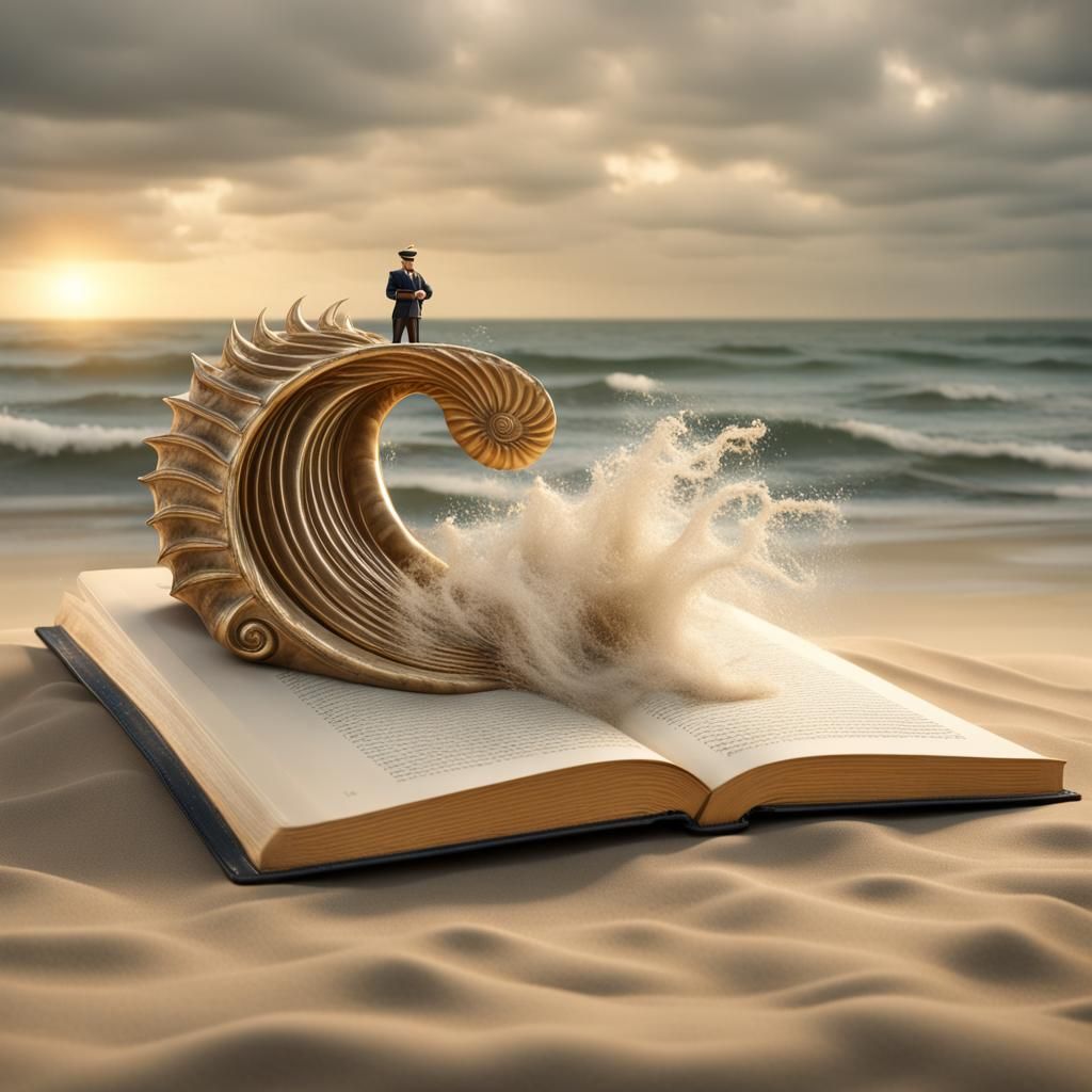 Captain Nemo's Nautilus Emerges from Book