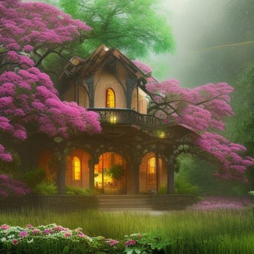 Forest House with Wind Chimes: Digital Matte Painting