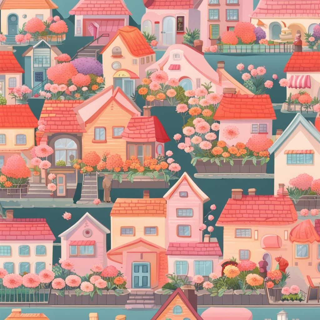 Blooming Flower City of Floral Houses