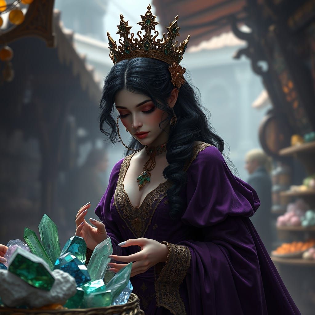 Regal Crystal Vendor in Enchanted Marketplace