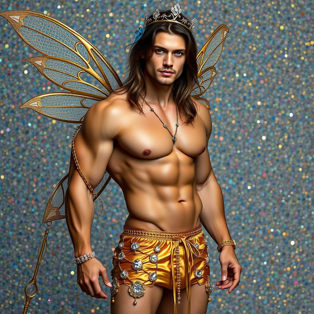 Muscular Fairy in Glittering Fantasy, Photorealistic Style