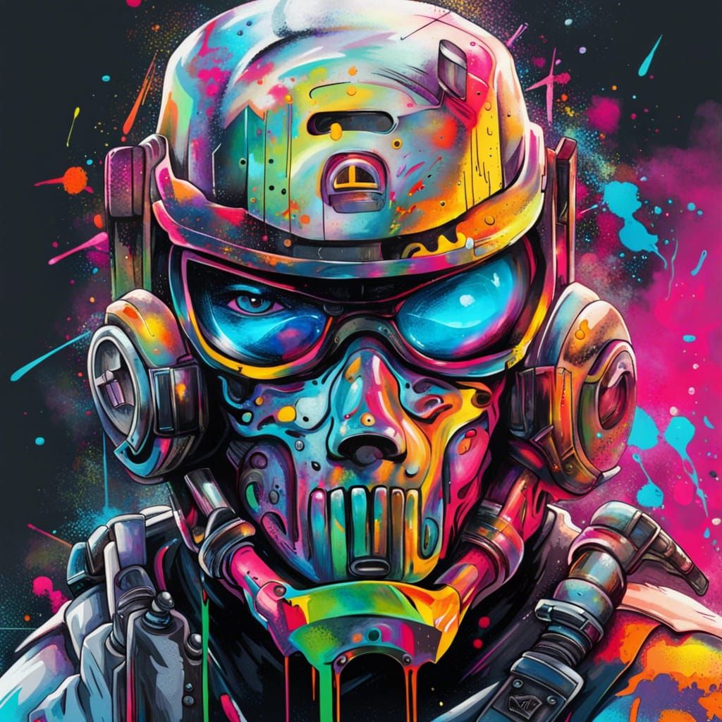 Cyborg Cop in Graffiti Street Art Style