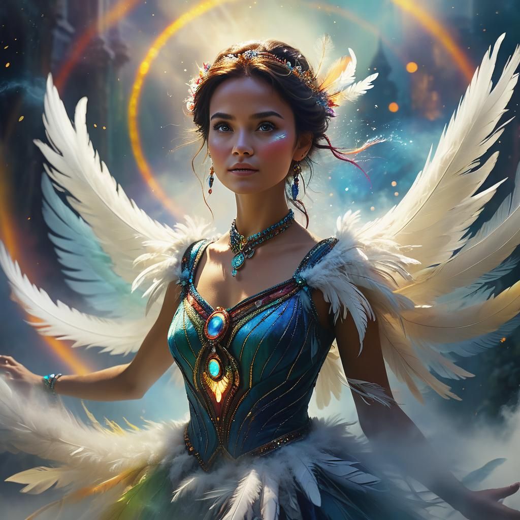 Ethereal Being in Flight: Renaissance Oil Painting