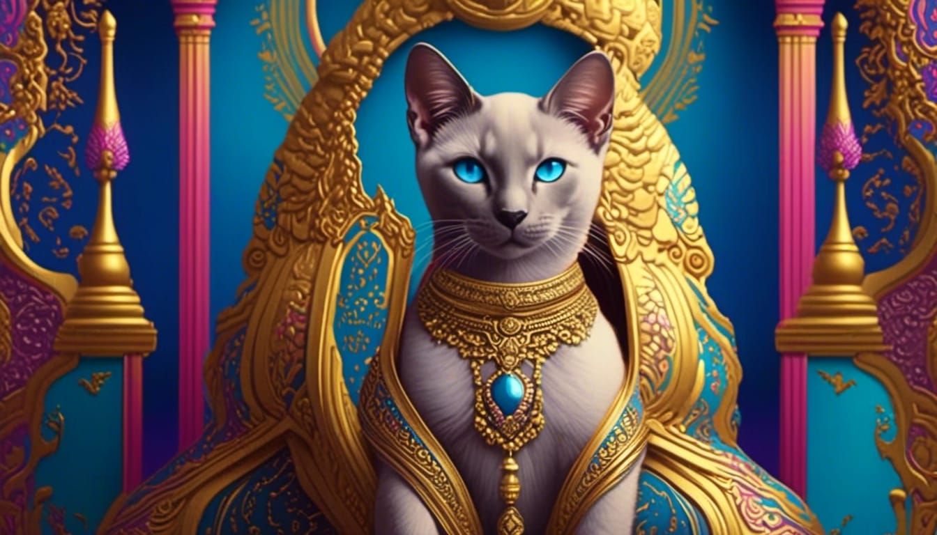 Siamese Cat and Owner in Royal Attire
