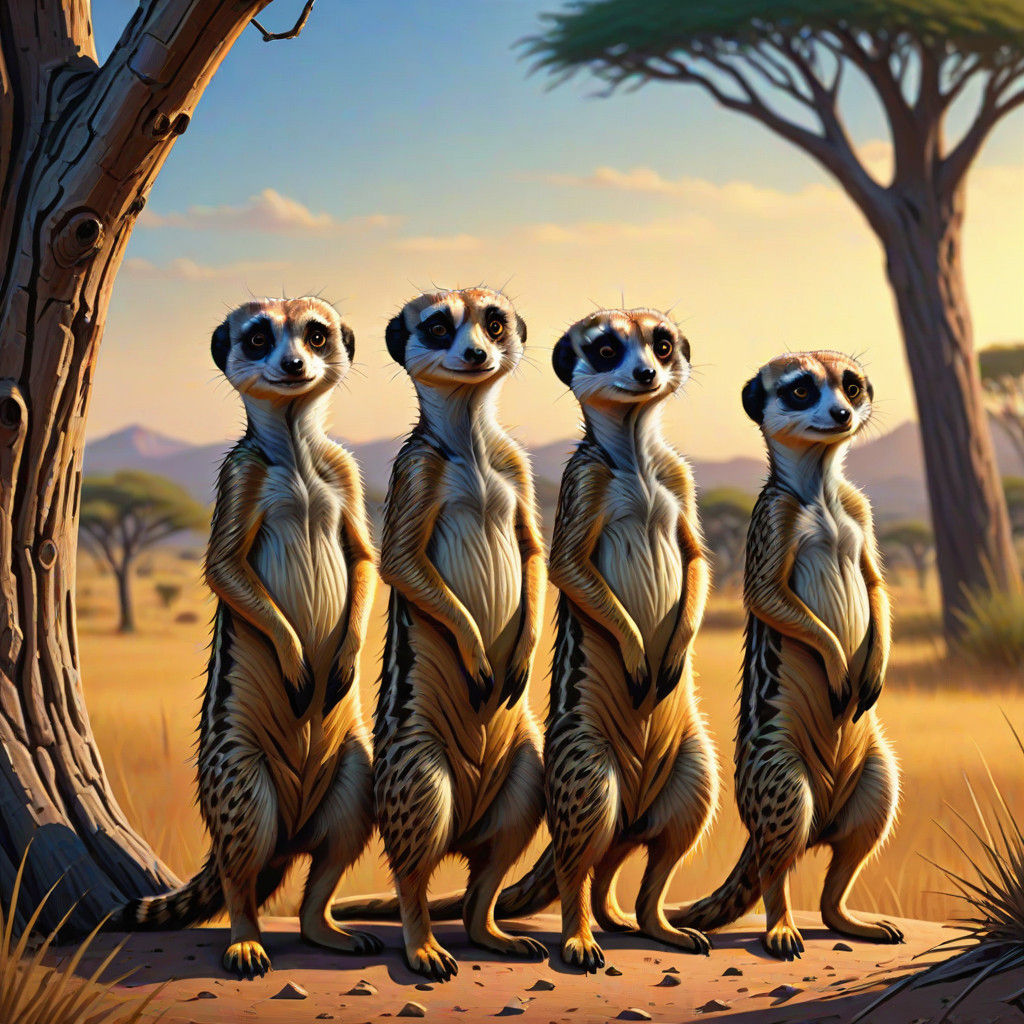 Meerkats in the Sunset Savannah, Storybook Style