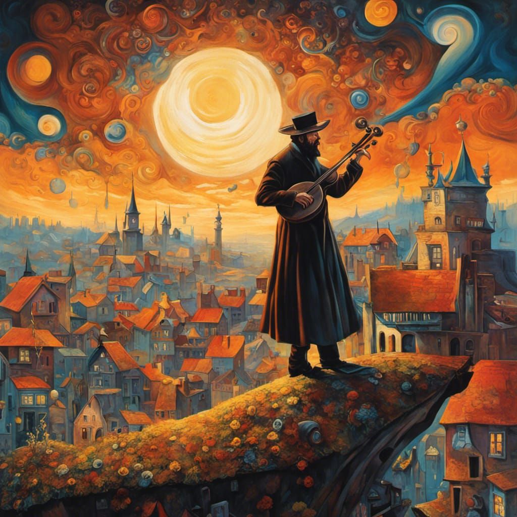 Fiddler on the Roof in Whimsical Dreamscape