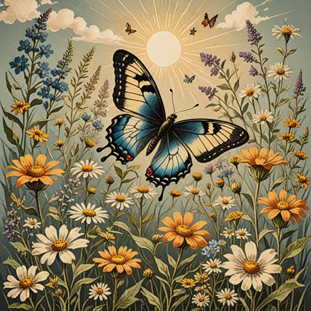Victorian Butterfly and Wildflower Scientific Illustration
