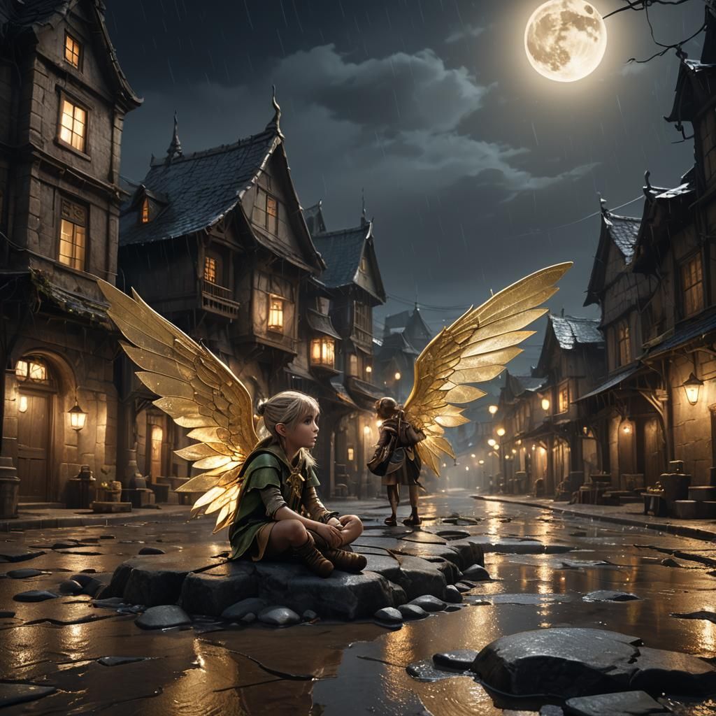 Ethereal Elf on Deserted Street in Fantasy Art Style