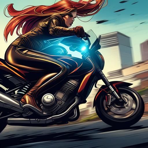 Vibrant Superheroine Zips Through Sunlit City Streets in Dyn...