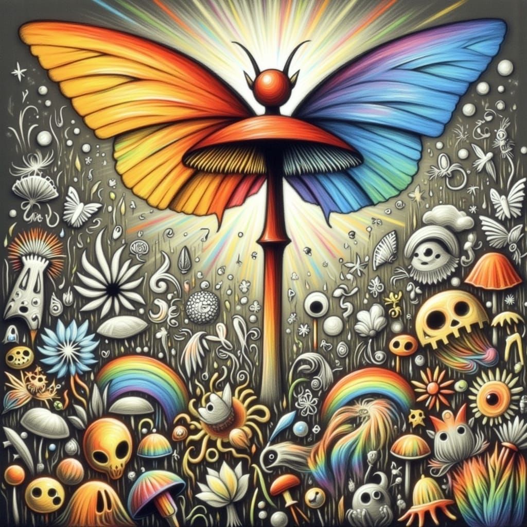 Fairy on Mushroom Cap in Macro Photography