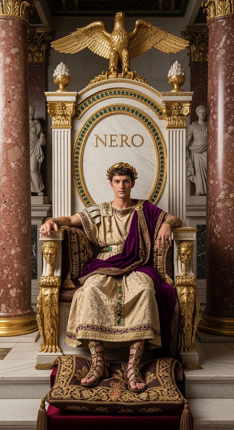 Emperor Nero on His Marble and Gold Throne
