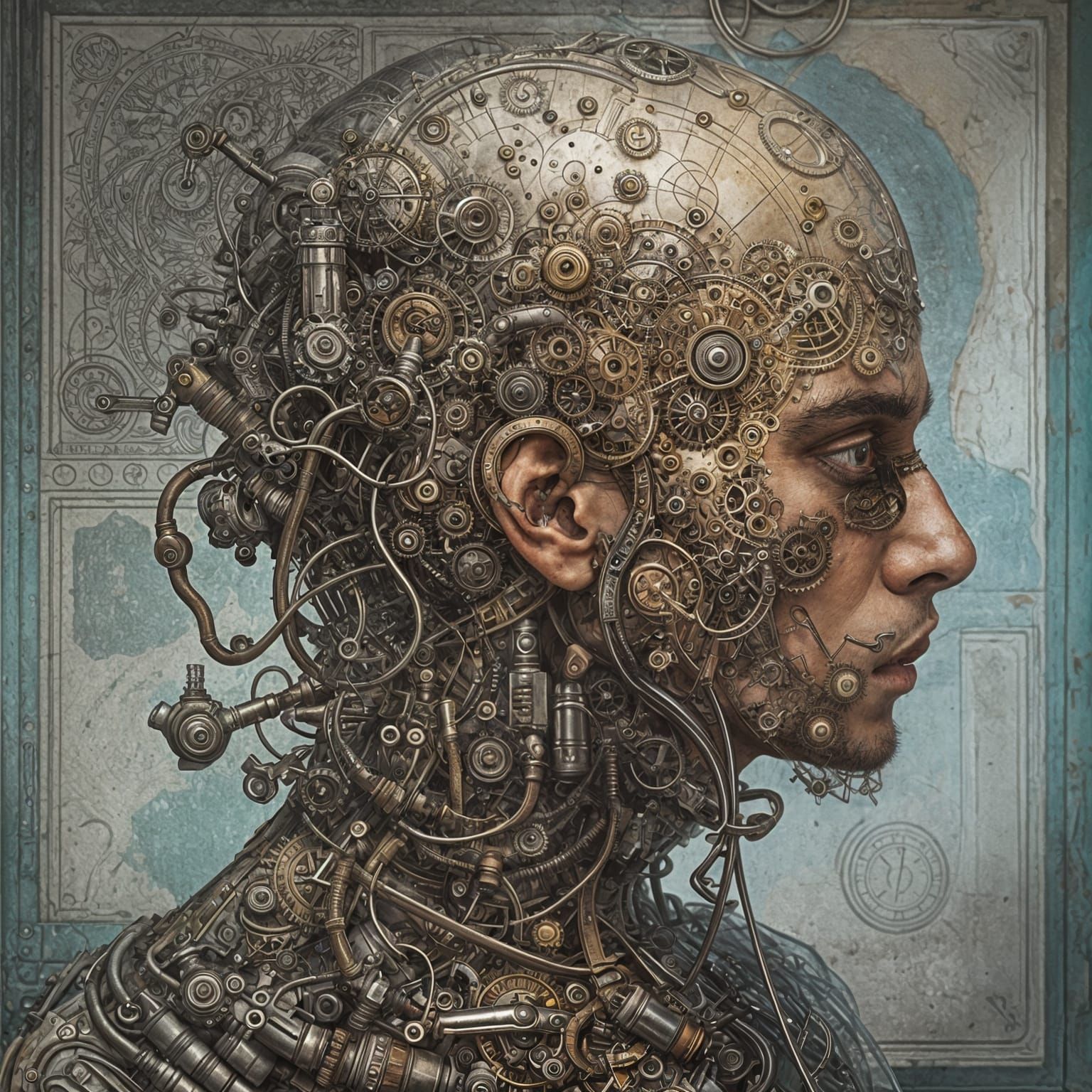 Cyborg Meditating: Intricate Oilpunk Digital Art