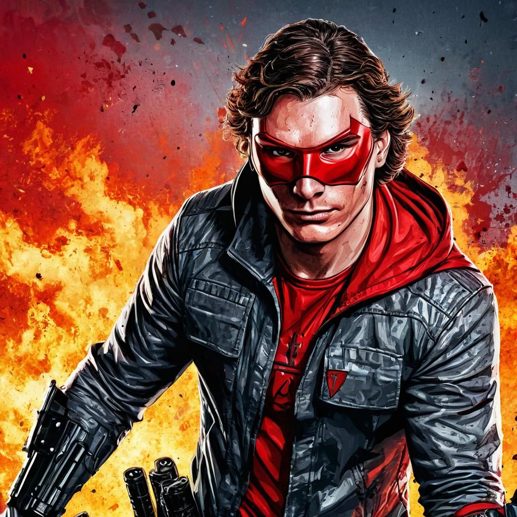 Red Hood Comic Book Art Superhero Portrait